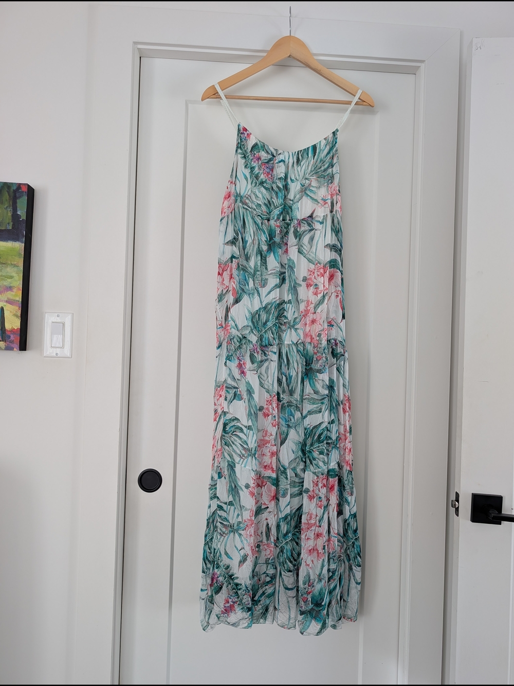 Floral Green & Pink Silk-Blend Braided Strap Maxi Dress | Made In Italy